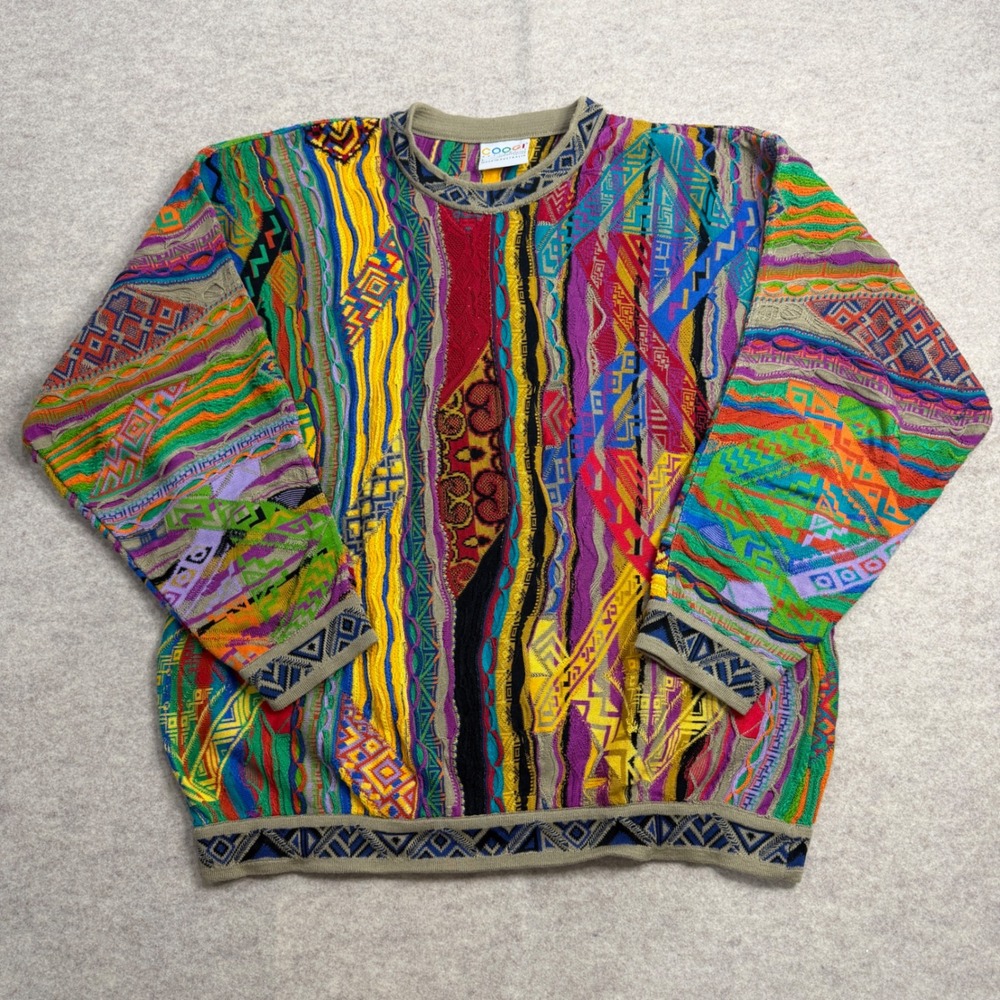 Coogi Australia Multi Color 3D Textured Knit Cotton Sweater Mens Large Vintage